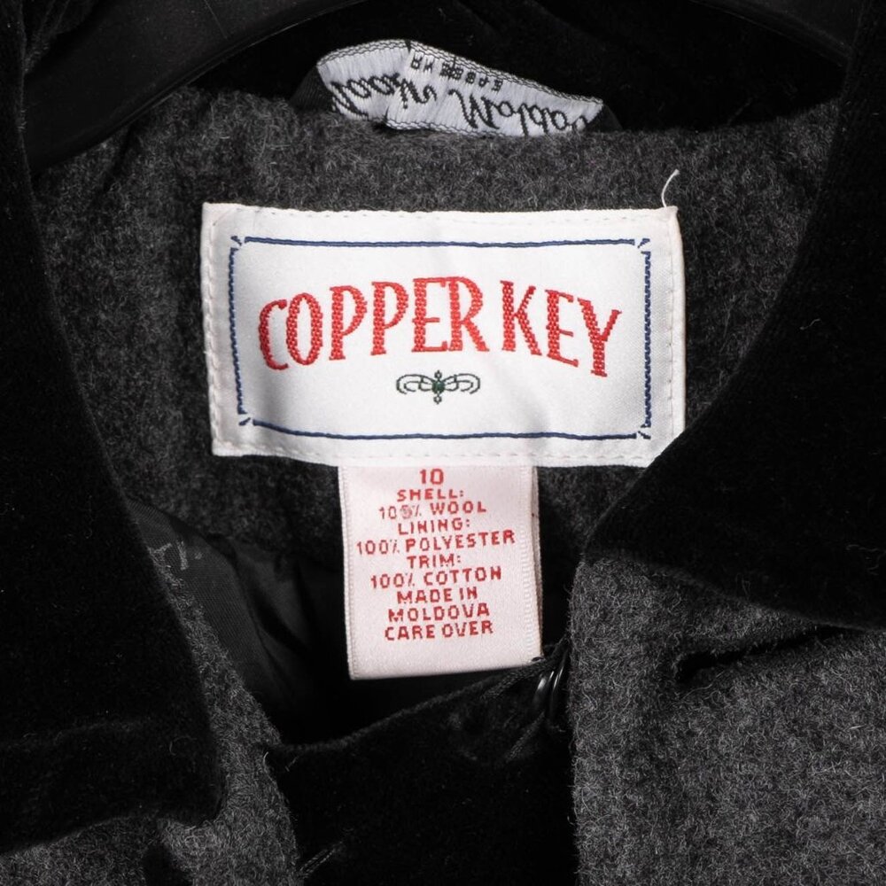 Copper Key VTG Gray Wool Coat 10 Girls Velvet Collar Insert Bows Classic Moldova - Picture 5 of 7